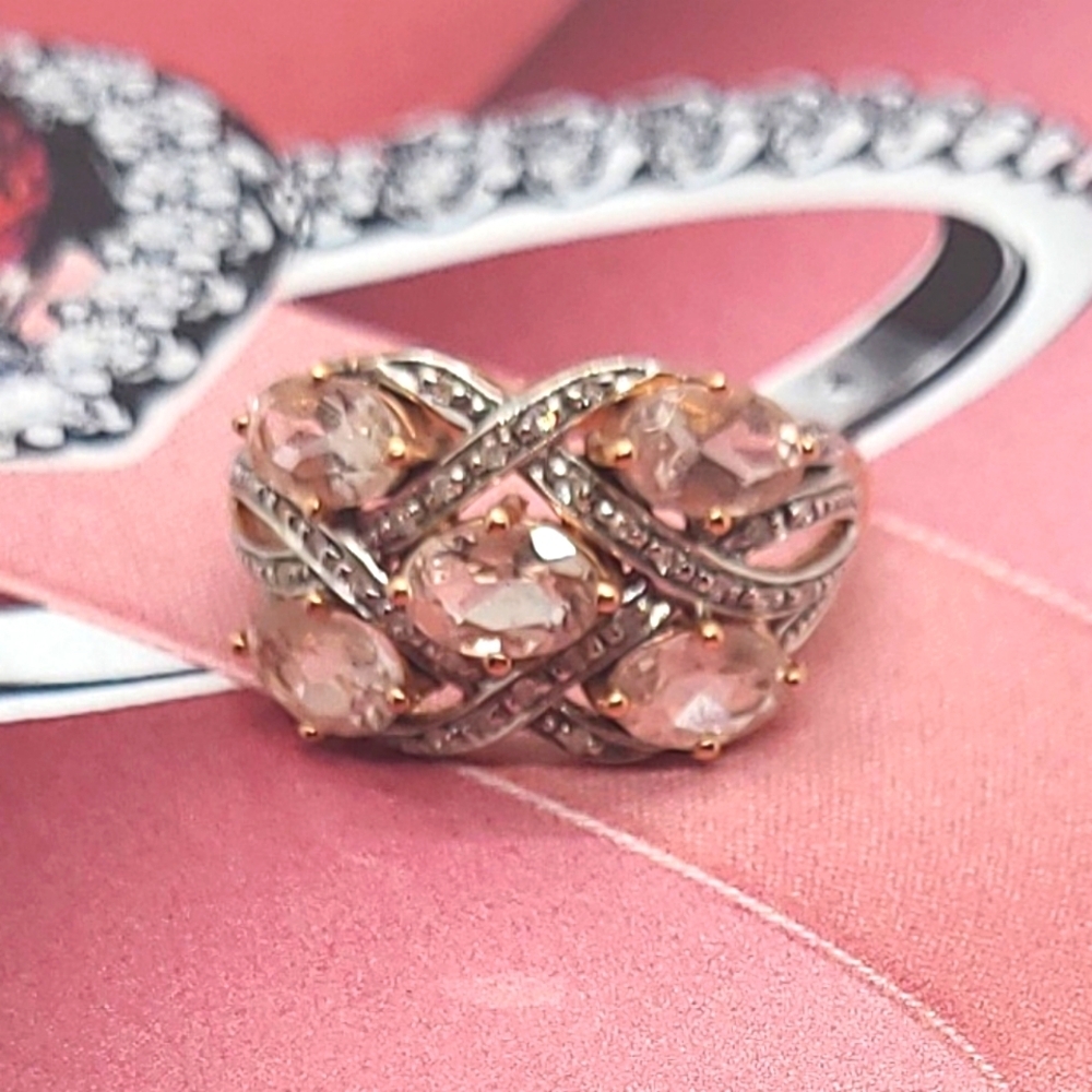 Vintage Genuine Cora De Rosa Morganite & Diamond 10K Rose Gold Ring Sz 7